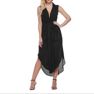 Long Maxi Belted Shirt Dress with High Slit